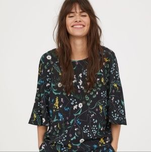 H&M x Anna Glover Short Sleeve Black Floral Shirt